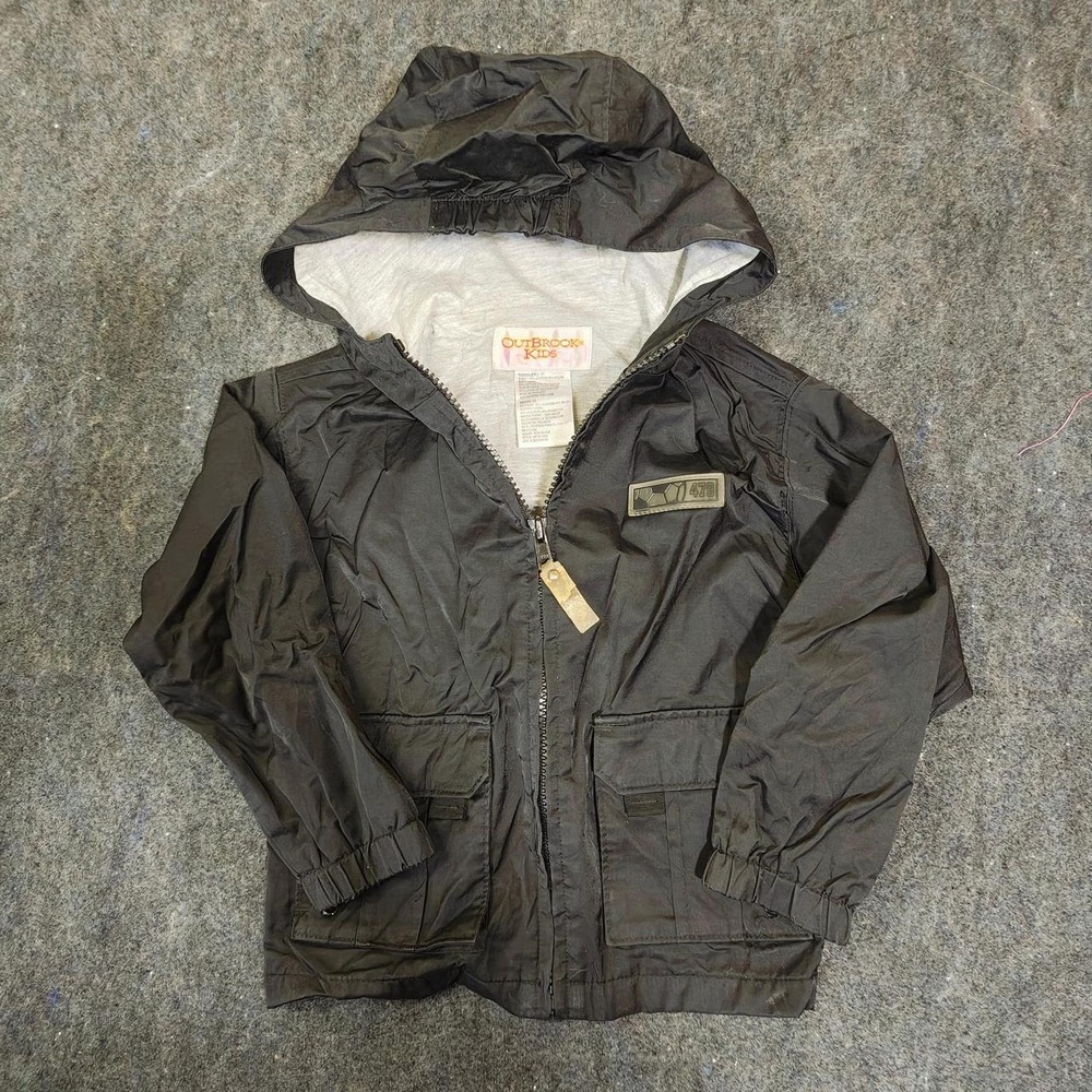 Outbrook Kids Black Soccer Windbreaker Jacket Hooded Cargo Pockets 3T OKTB14500
